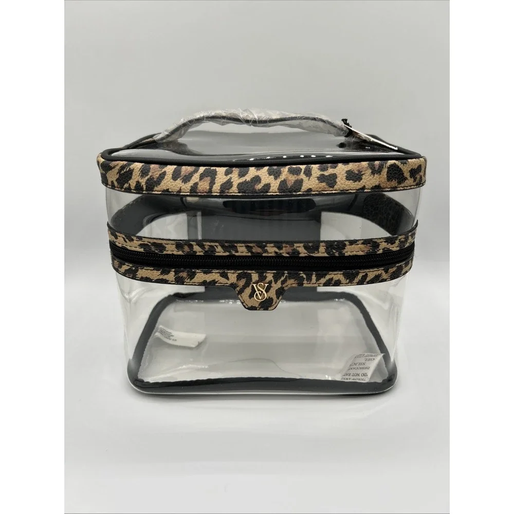 Victoria's Secret Leopard Print 4-in-1 Makeup Bag Set Clear Train Case NWT